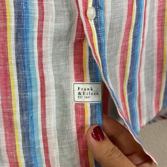 Frank & Eileen 100% Linen Style Eileen Stripe Button Down Shirt size XS - Picture 10 of 14